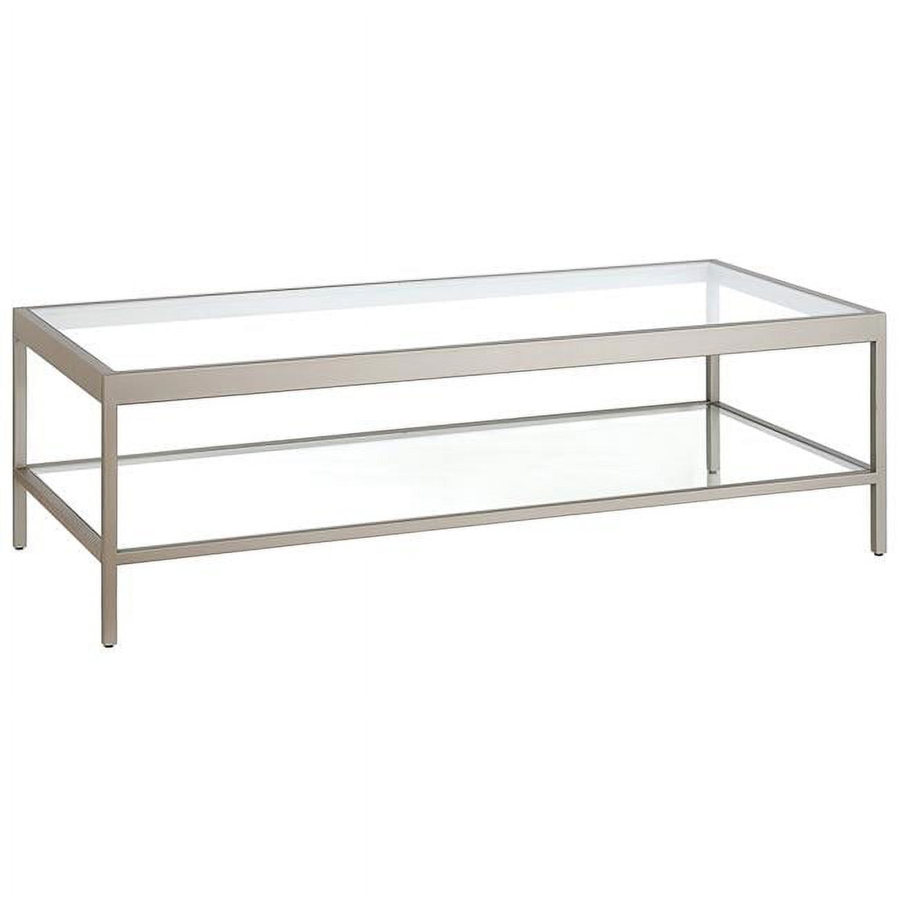 Satin Nickel 54'' Wide Rectangular Metal & Glass Coffee Table