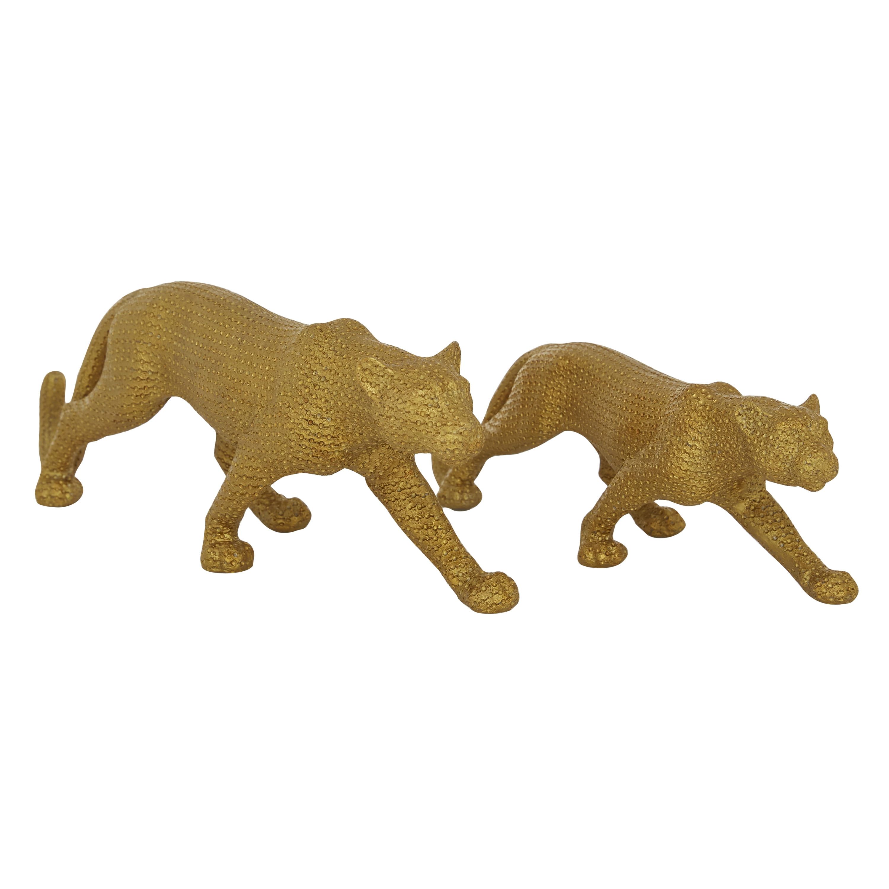 Elegant Gold Resin Leopard Statues Set of 2