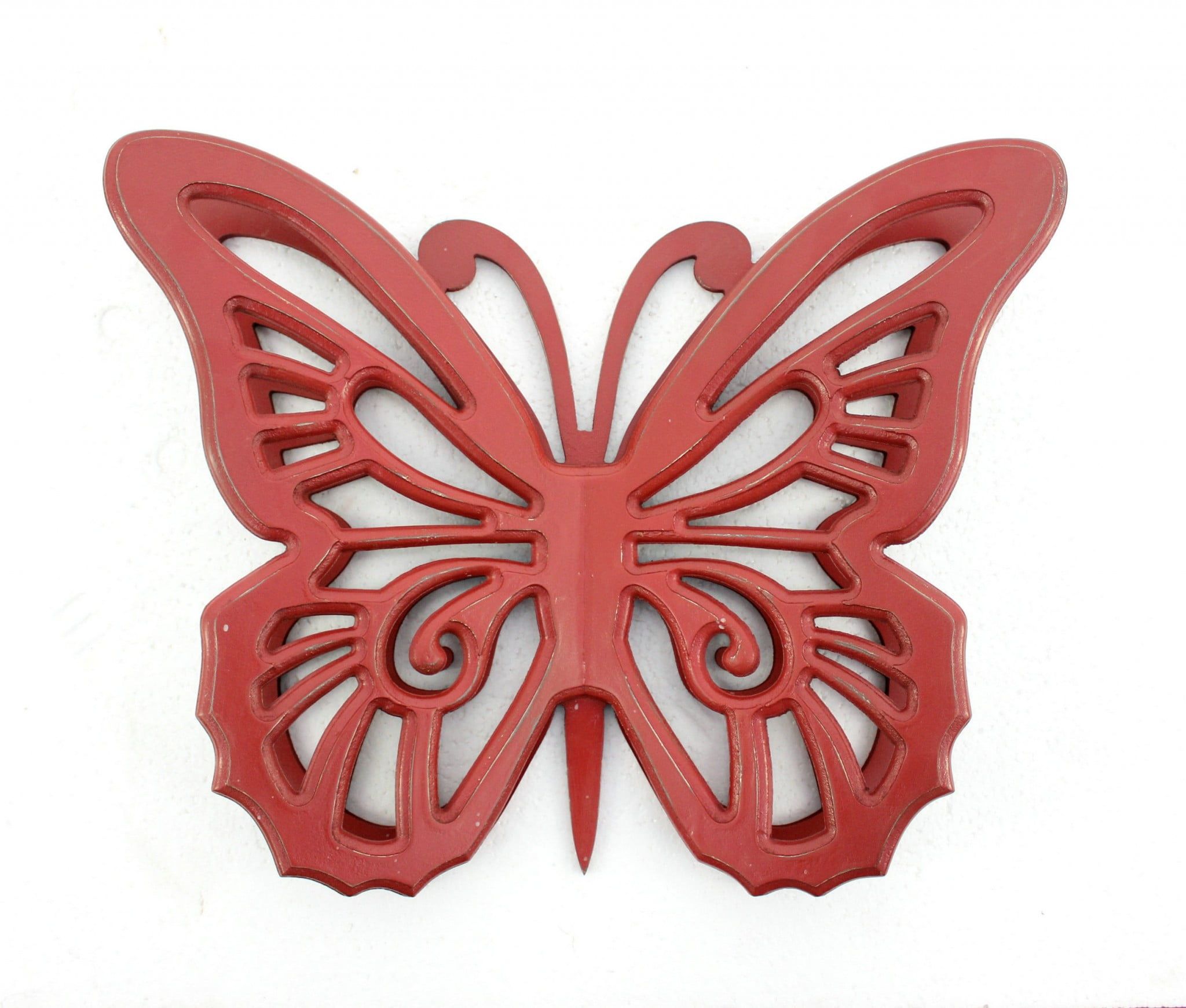23" Red Rustic Wooden Butterfly Wall Decor