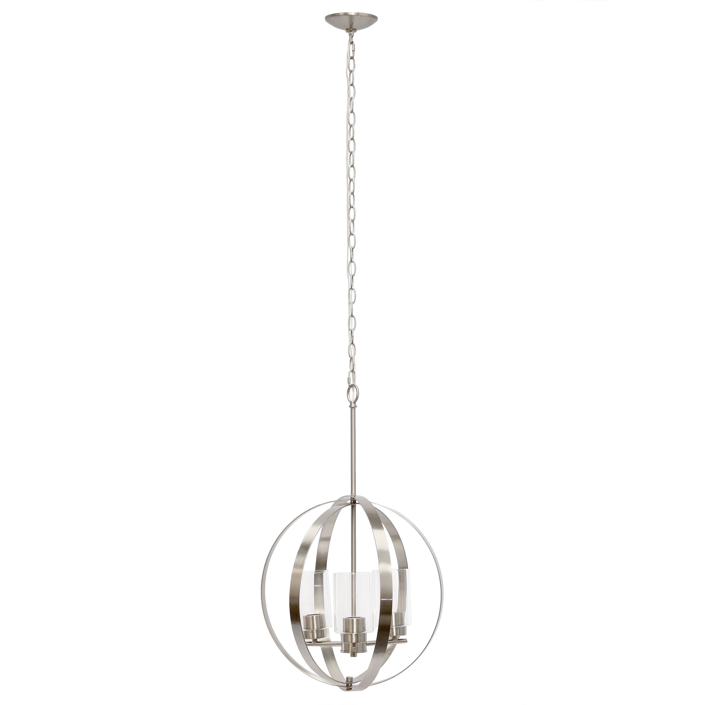 Modern 18" Brushed Nickel Globe Pendant with Clear Glass Shades