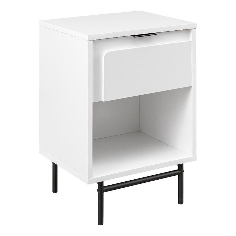 White 26" Modern Metal-Leg 1-Drawer Nightstand