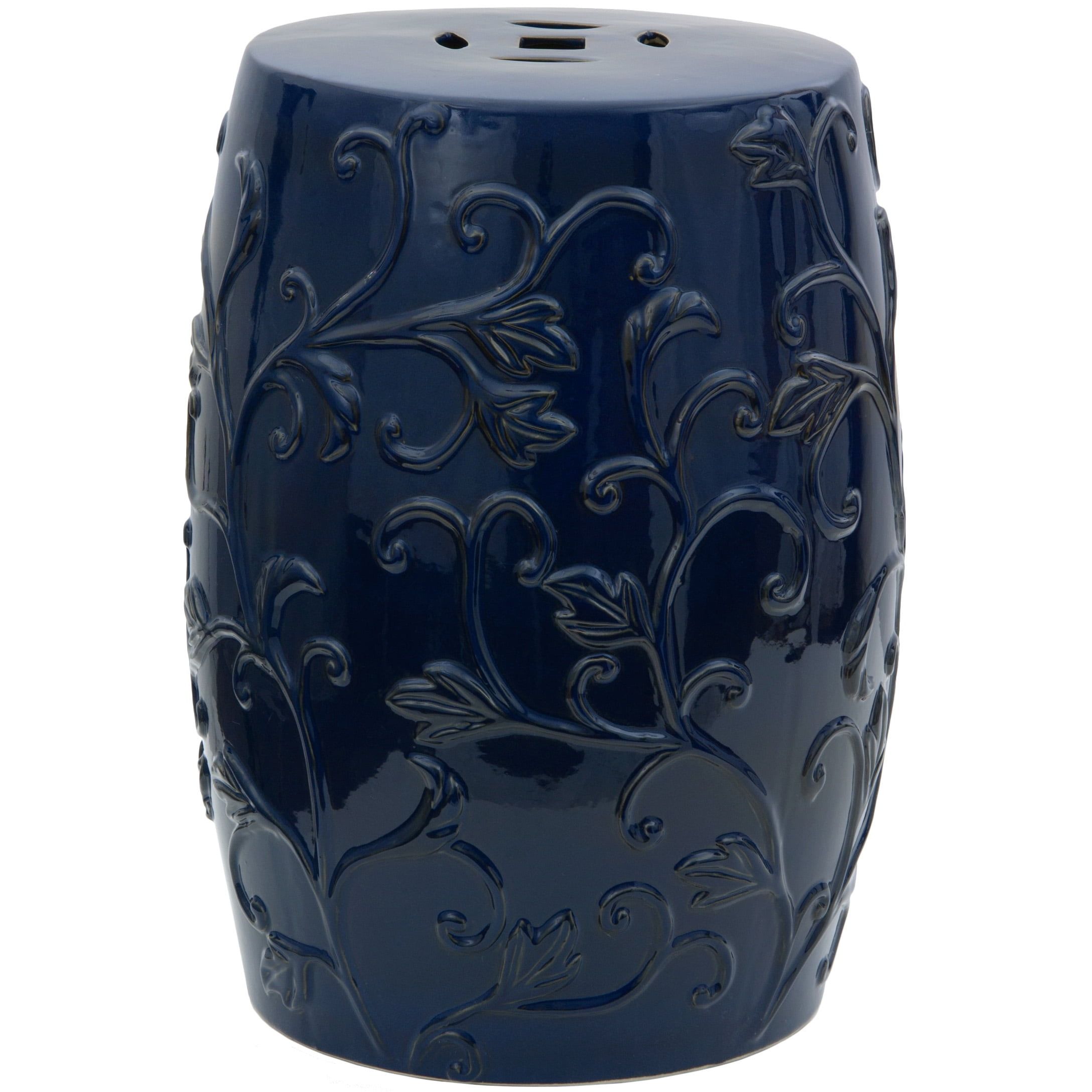 18" Indigo Ivy Carved Porcelain Garden Stool