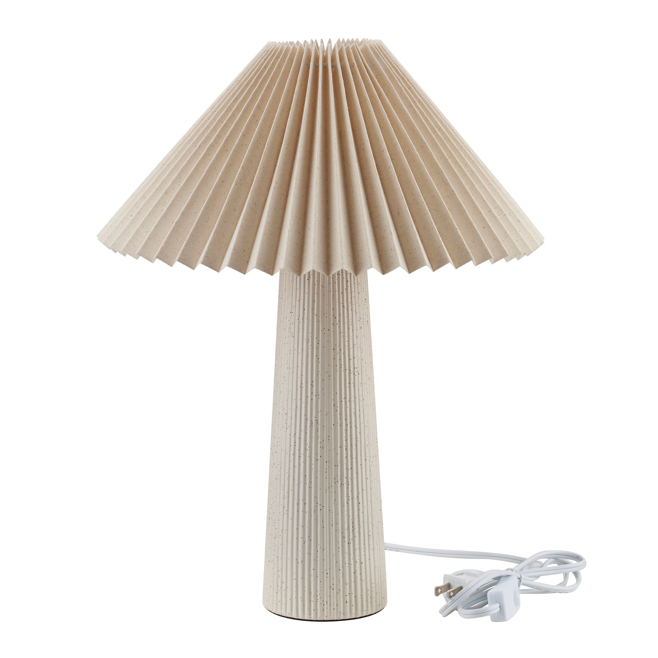 18" Ivory Pleated Shade Ribbed Ceramic Table Lamp