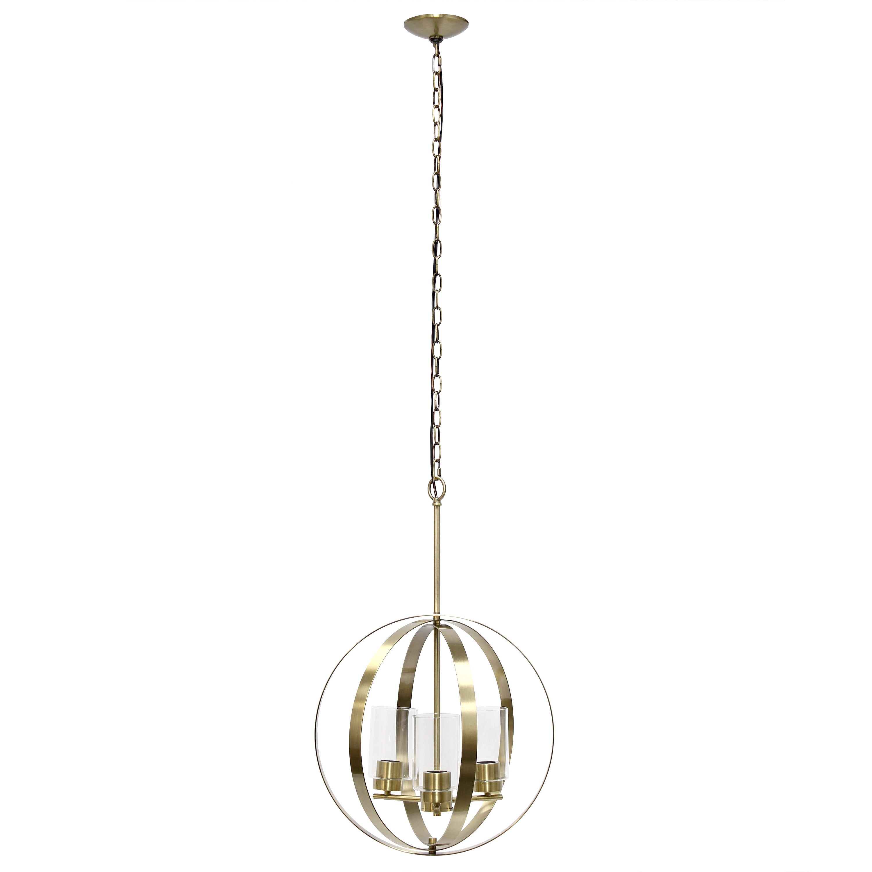 18" Gold Brass Glass Globe Pendant Light