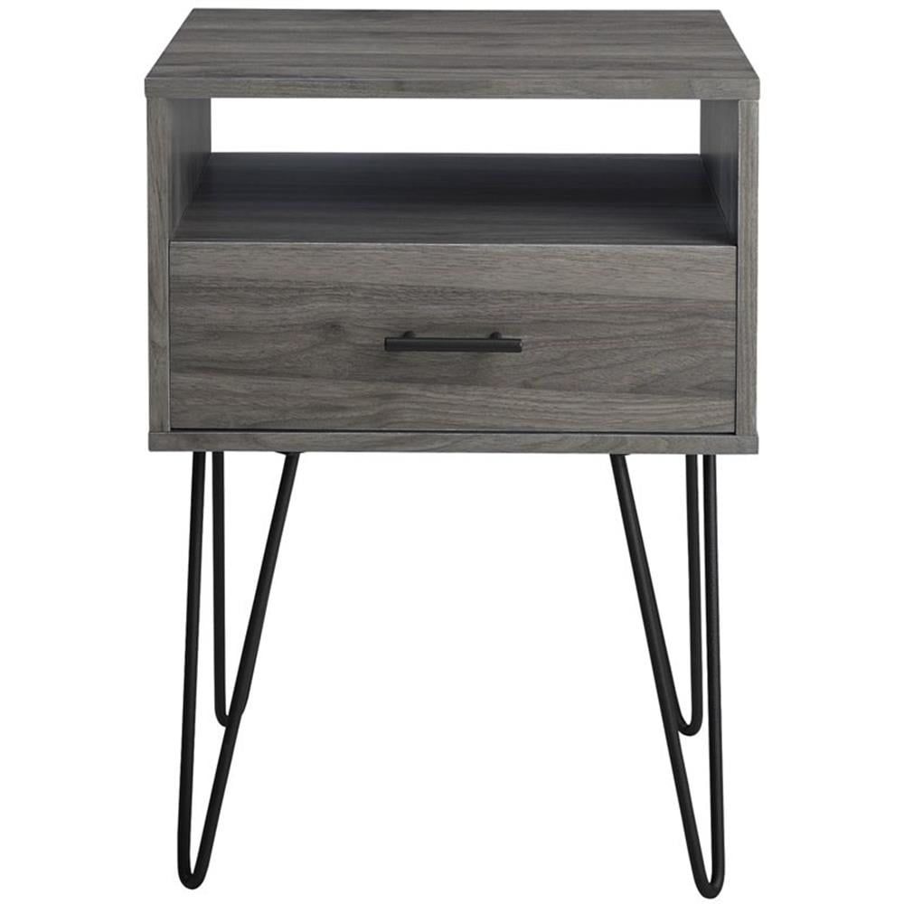 Slate Gray 18" Hairpin Leg Modern Nightstand with Storage Drawer