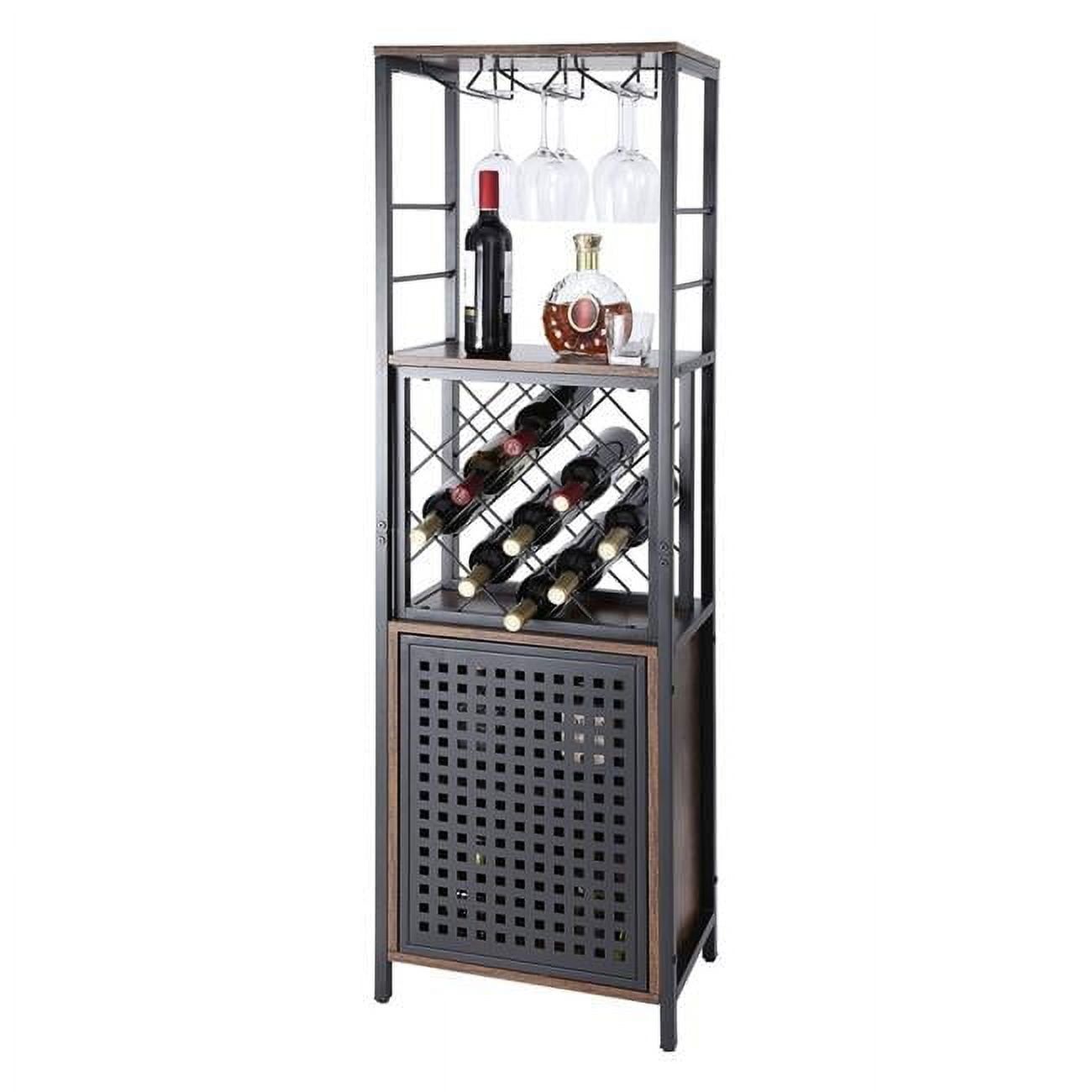 Industrial Black and Natural Wood Bar Cabinet with Wine Rack