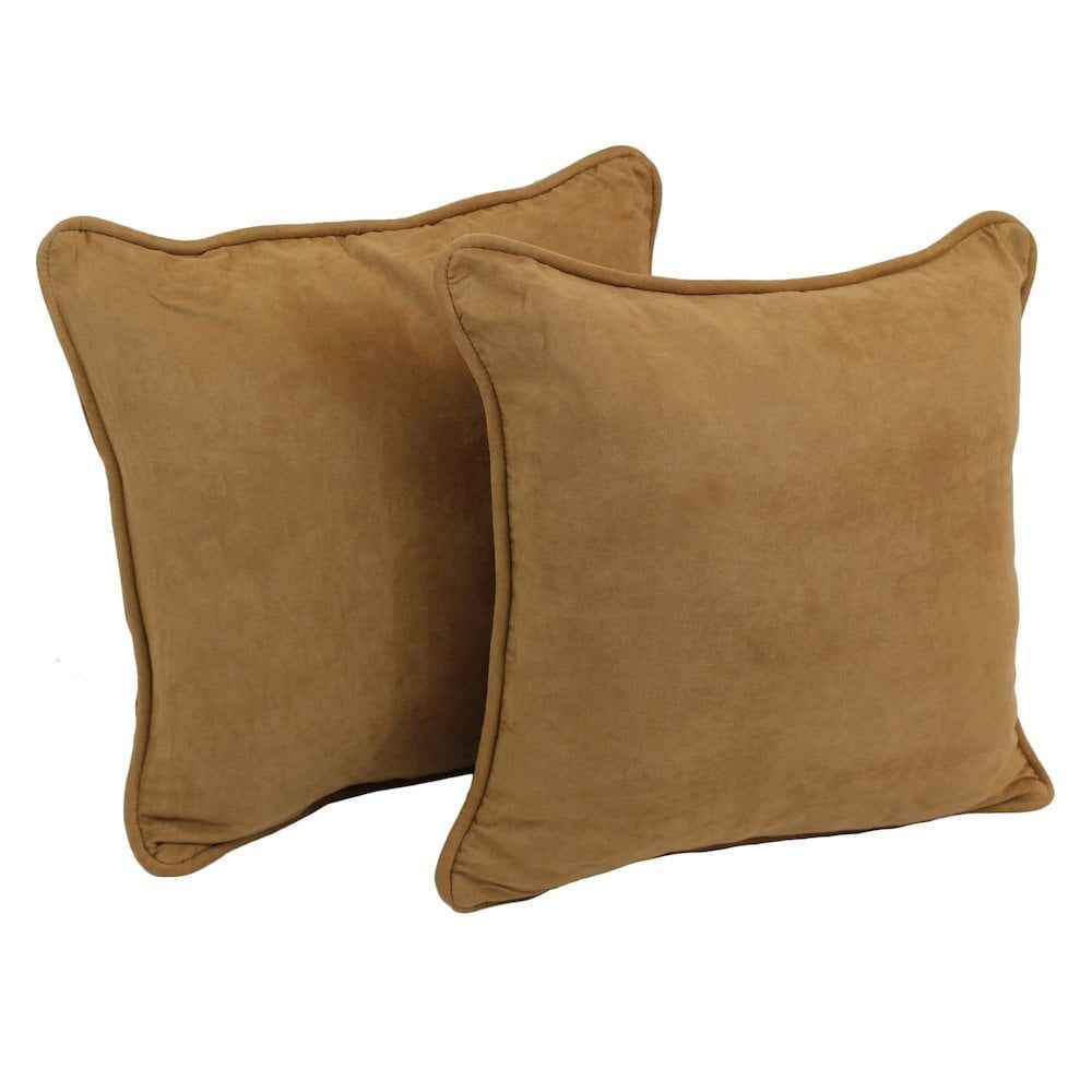 Camel Microsuede Double-Corded Square Throw Pillows, Set of 2