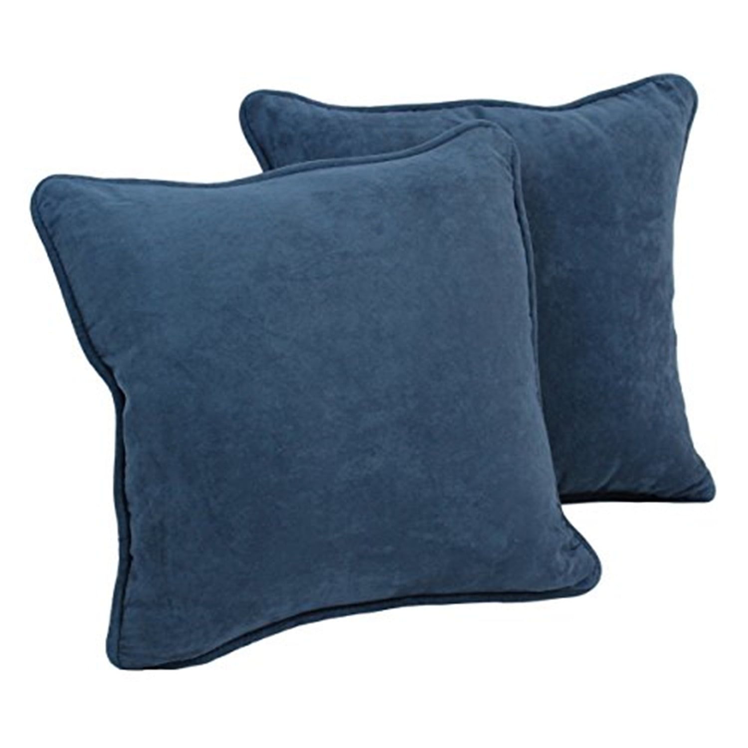 Indigo Double Corded Microsuede Square Throw Pillows, Set of 2, 18-inch