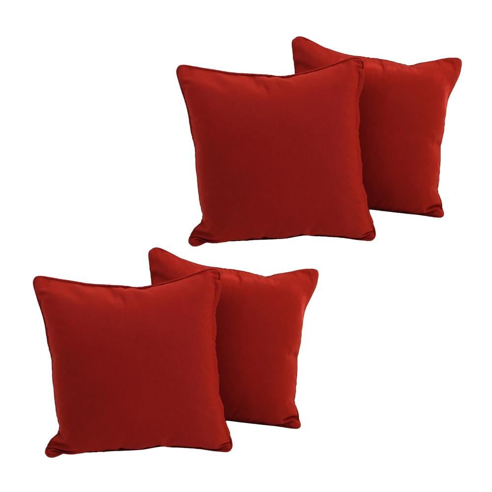 Ruby Red Twill Fabric Square Throw Pillows Set of 4