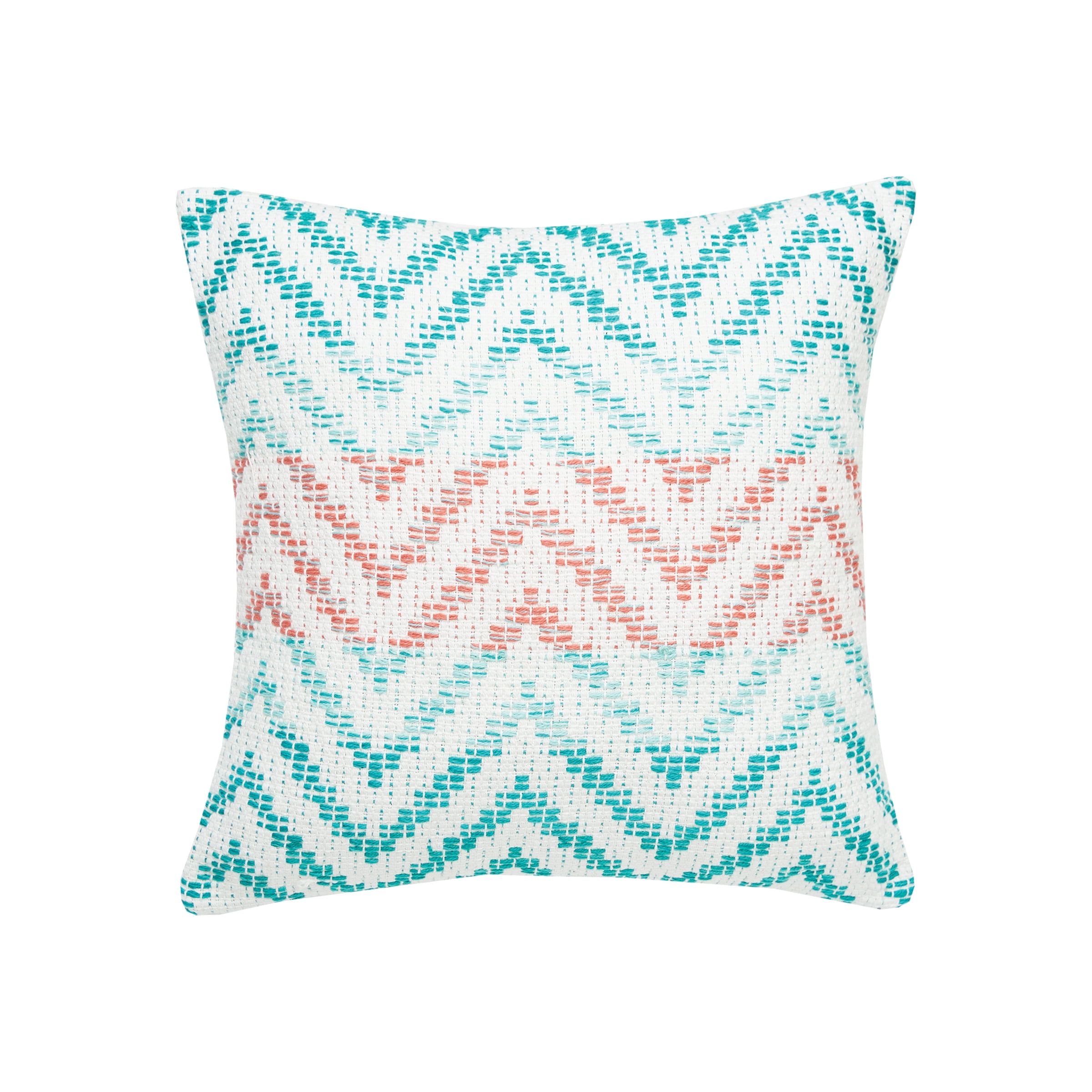 Coral and Green Chevron Square Throw Pillow