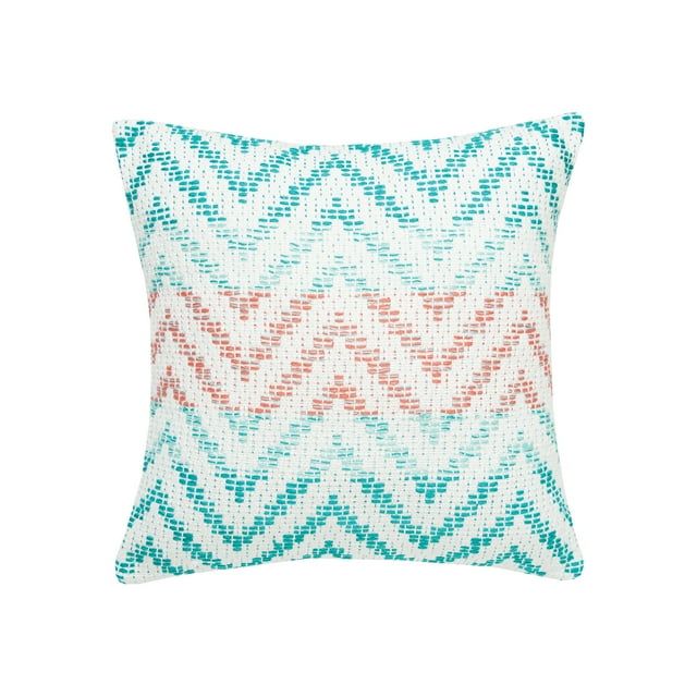 Coral and Green Chevron Square Throw Pillow