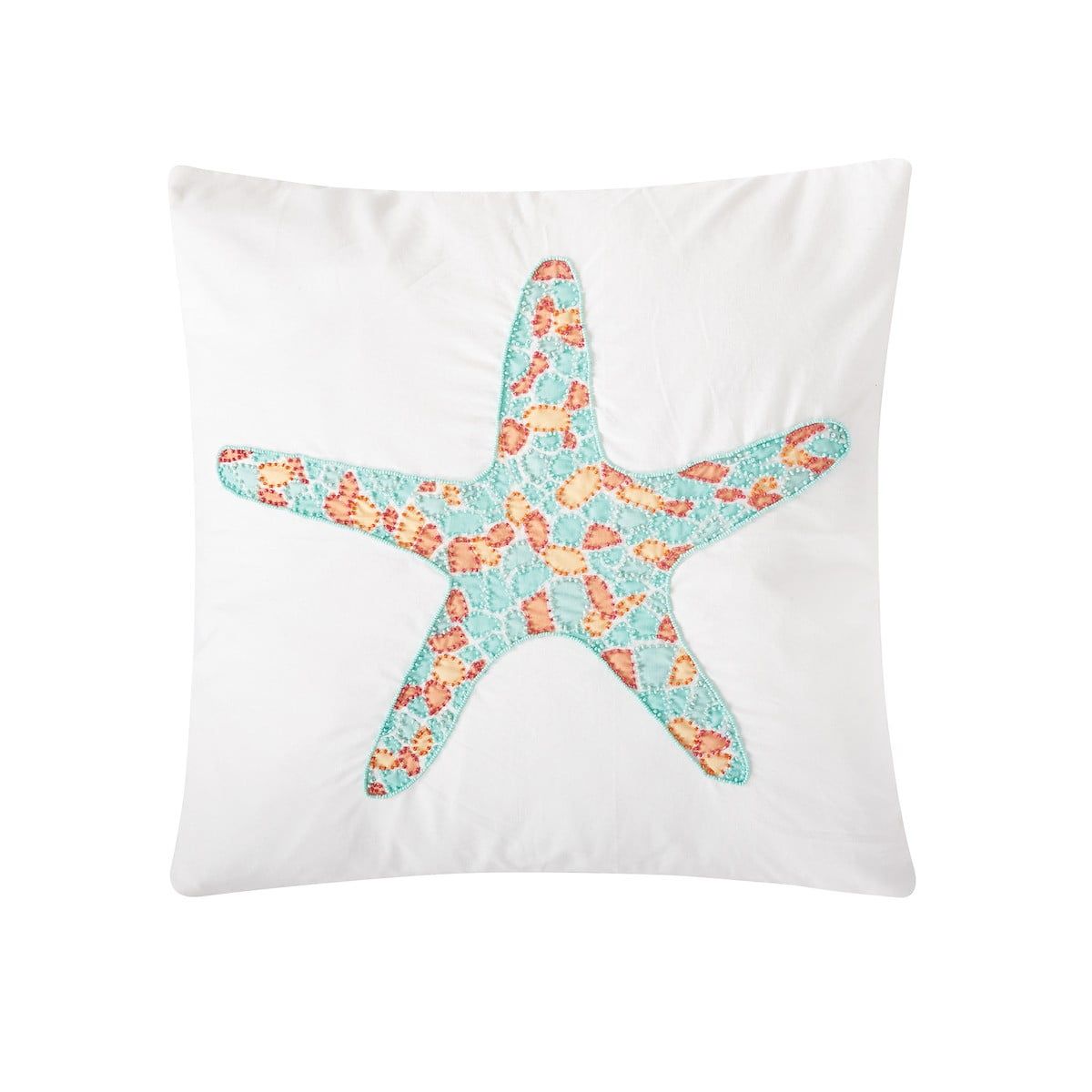 Grand Starfish White Cotton Nautical Throw Pillow