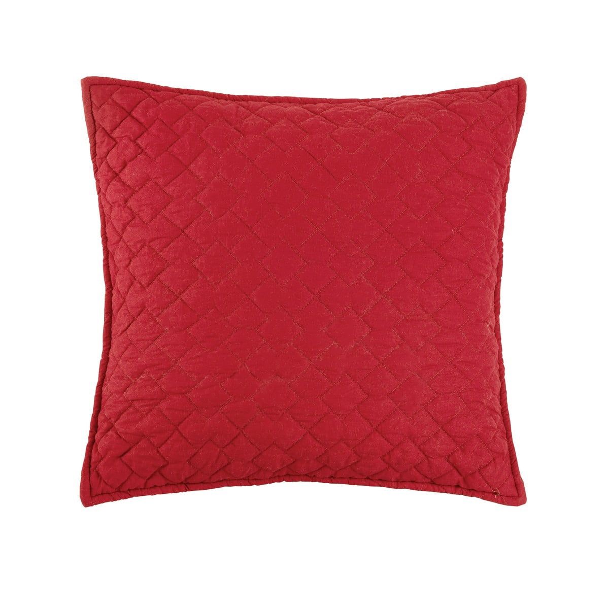 Scarlet Red Cotton Quilted Diamond Square Throw Pillow