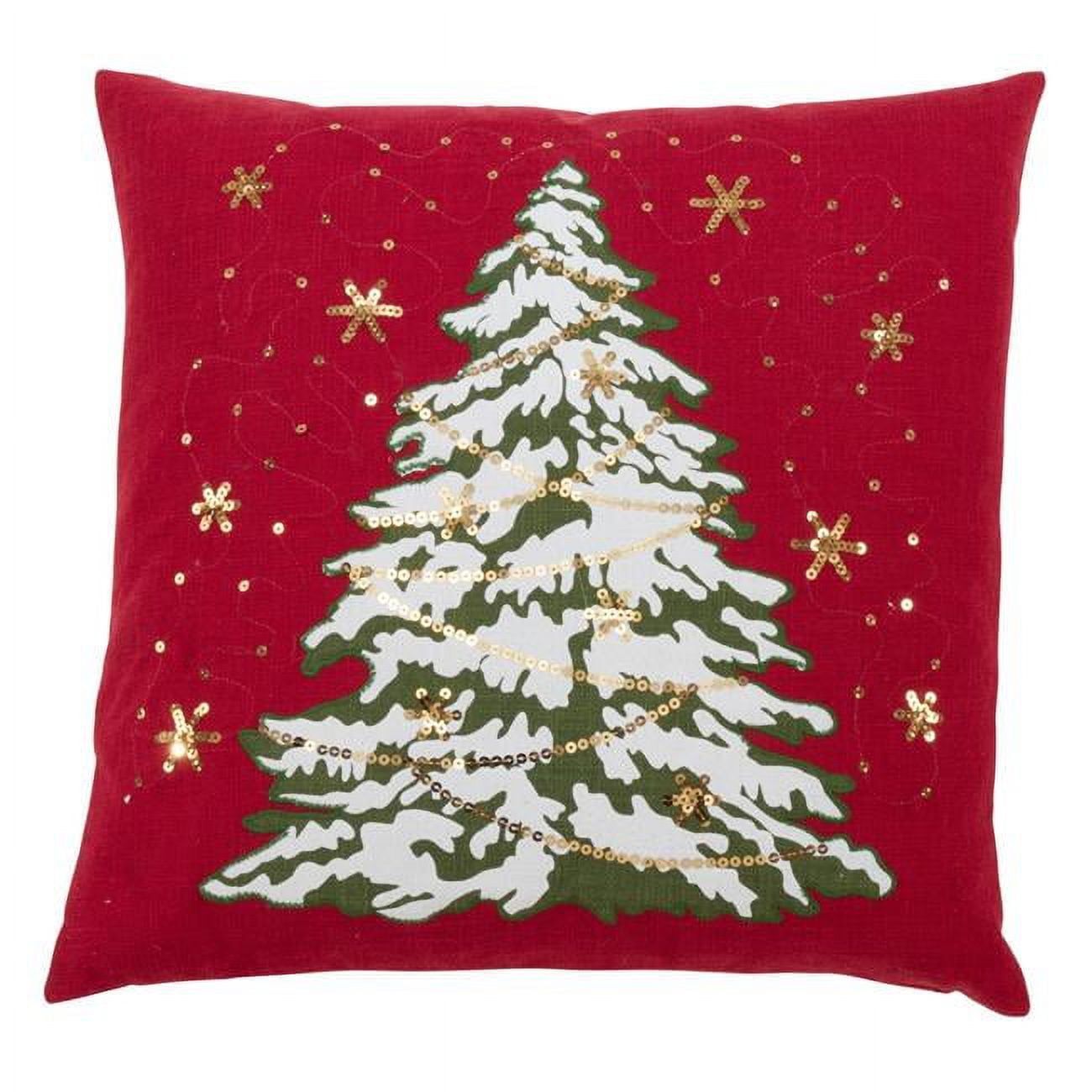 Red 18 x 18 in. LED Christmas Tree Pillow with Poly Fill