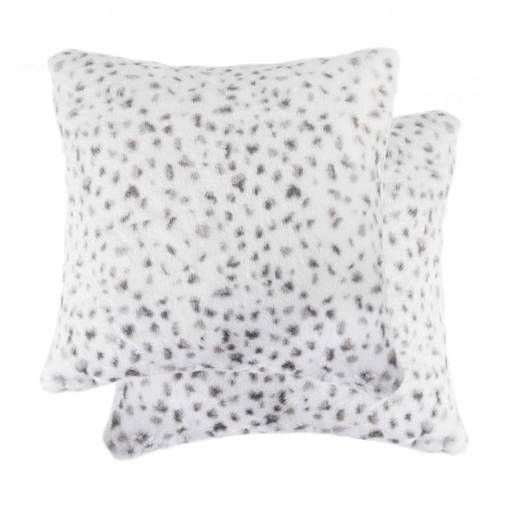 Snow Leopard Faux Fur Square Pillow Set of 2