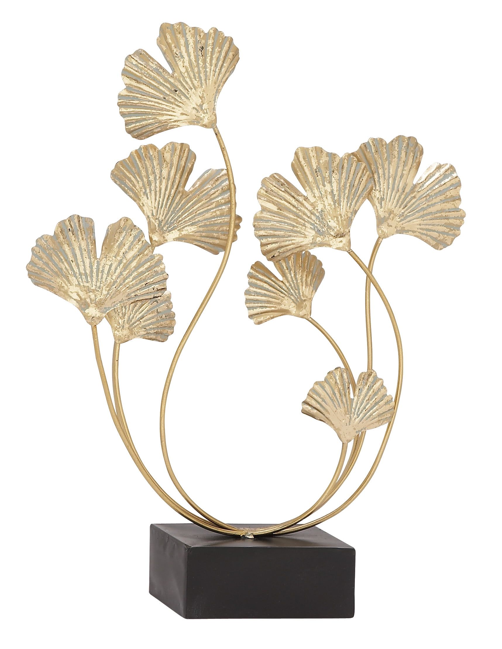 22" Gold Distressed Metal Floral Leaf Sculpture