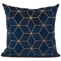 Navy Blue Gold Geometric Embroidered Velvet Throw Pillow Cover 18x18