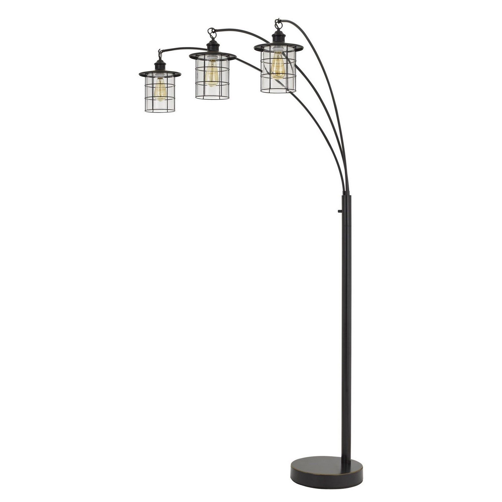 Tubular Black Metal Floor Lamp with Edison Cage Shades