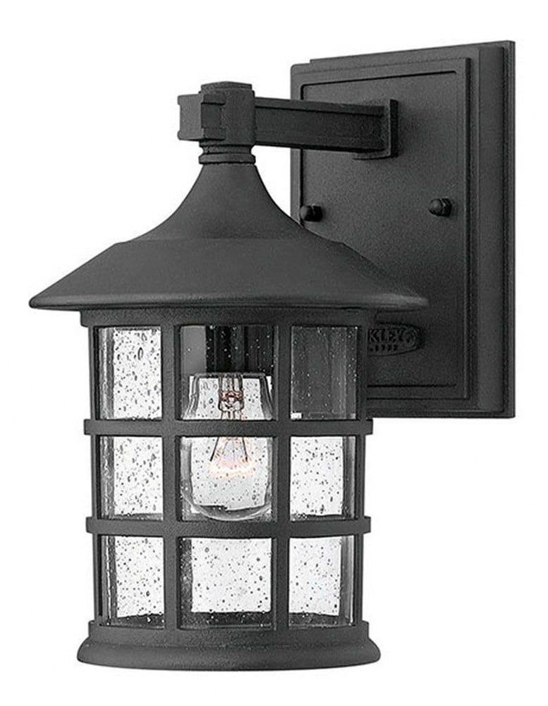 Black Aluminum Outdoor Wall Lantern with Clear Seedy Glass