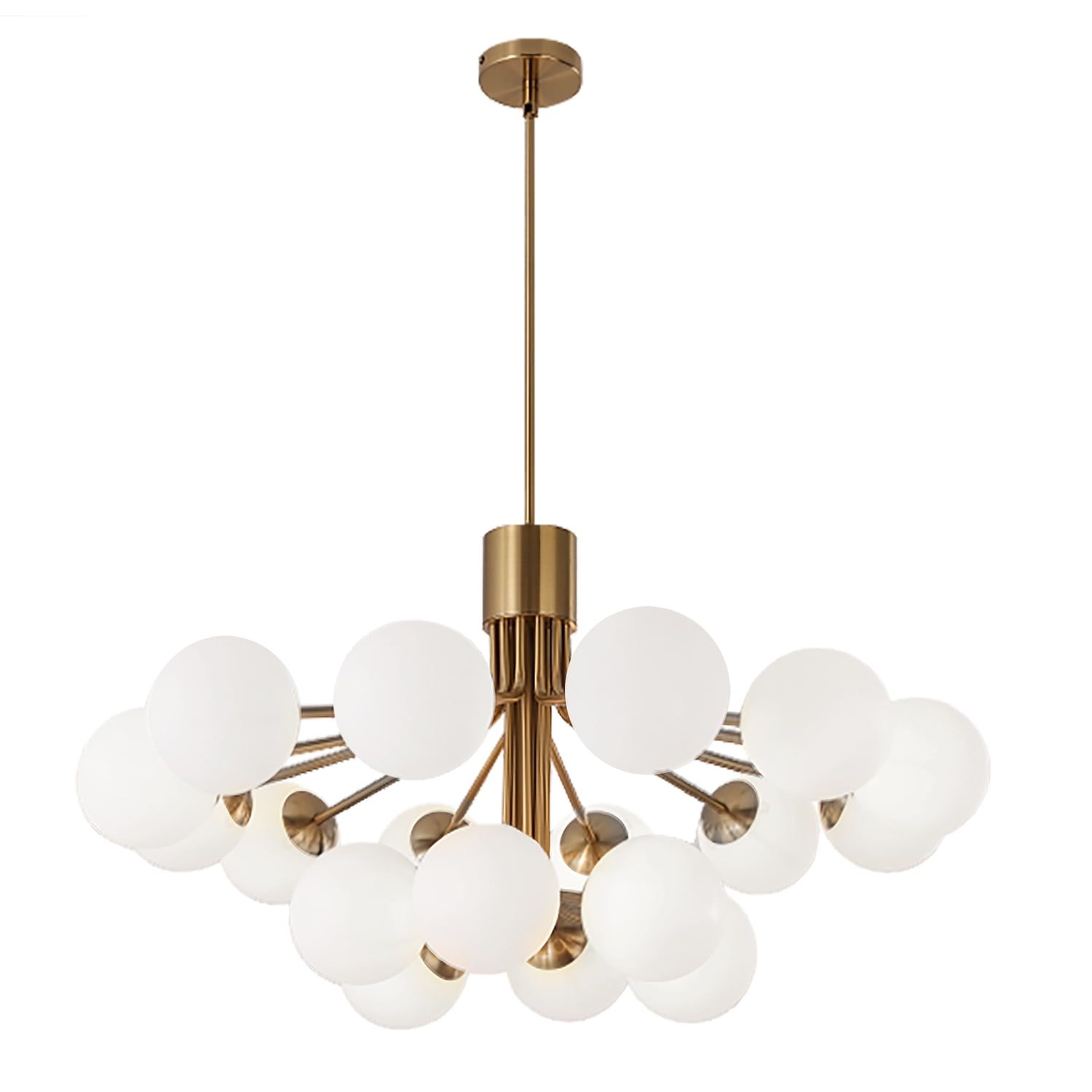 Amanda Aged Brass 36" Modern Globe Chandelier with White Glass