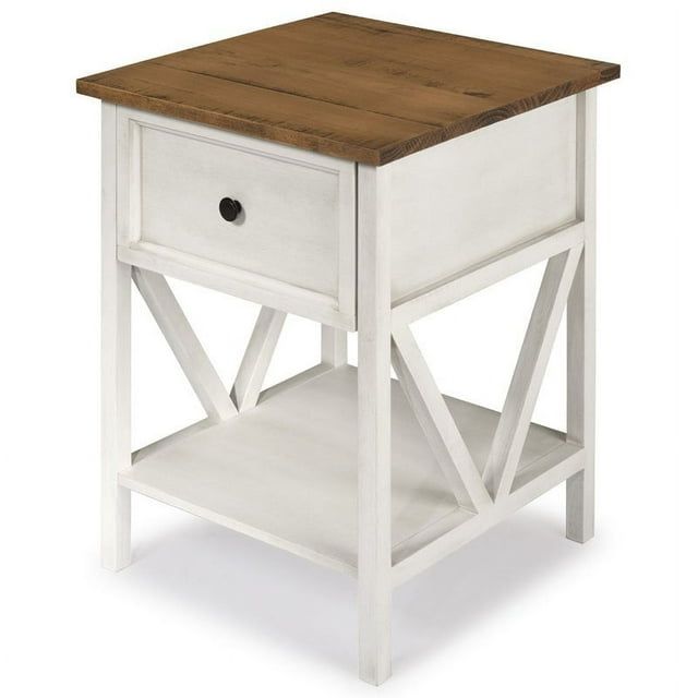 Coastal Charm 19" Rustic Oak & White Wash 1-Drawer Side Table