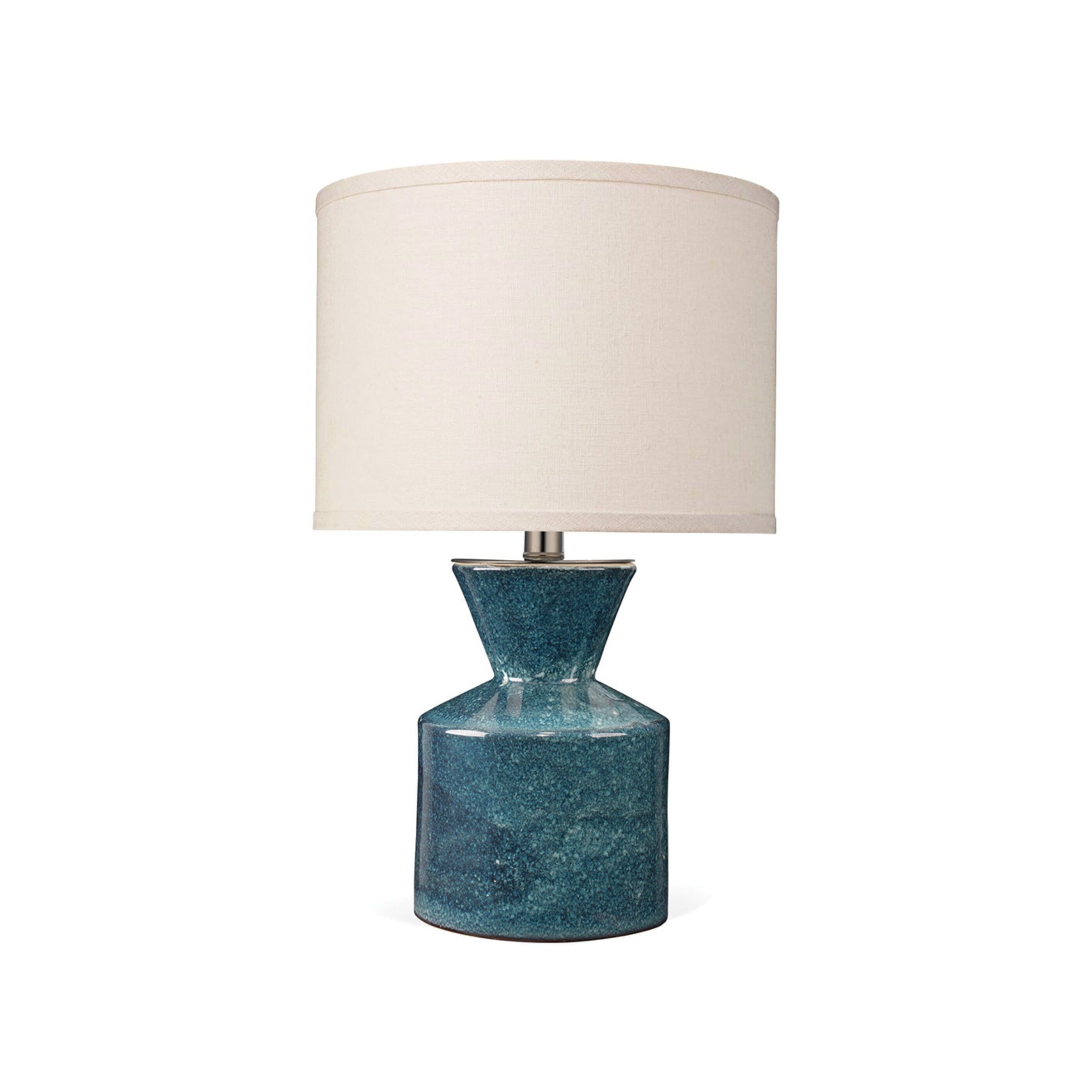 Blue Ceramic Table Lamp with Sea Salt Linen Shade