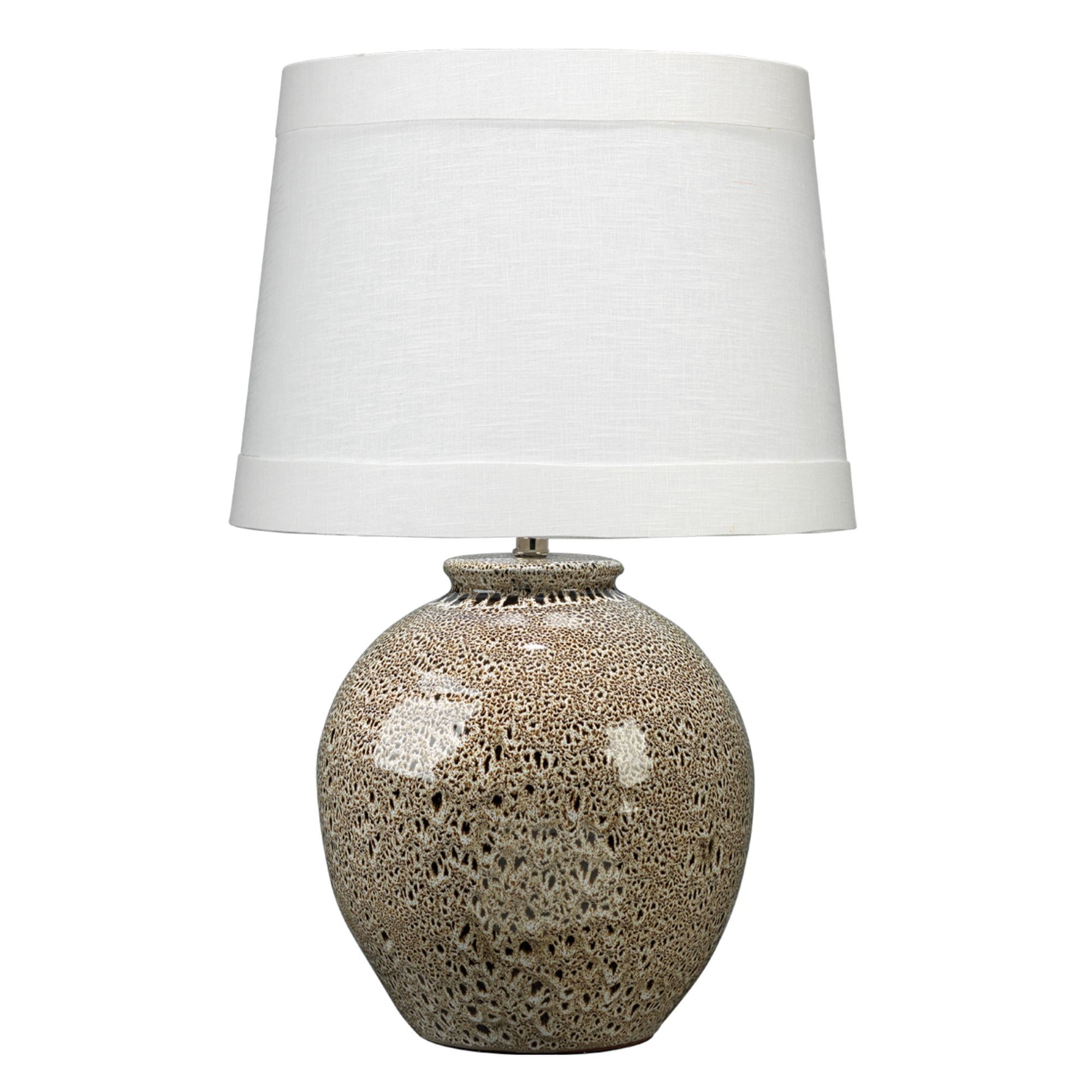 Large Brown Reactive Glaze Ceramic Table Lamp with White Linen Shade