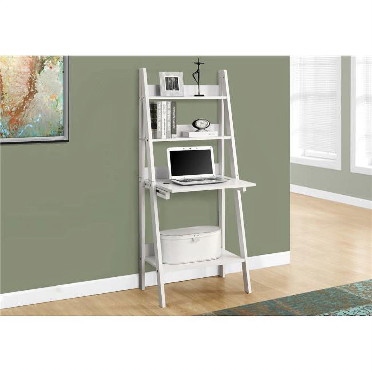 White Ladder Style Wood Computer Desk with Drawer
