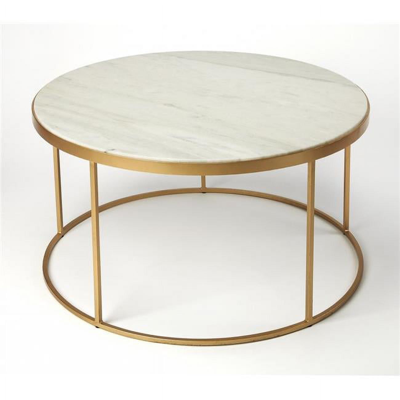 Kora 34" Round White Marble Lift-Top Coffee Table with Gold Base