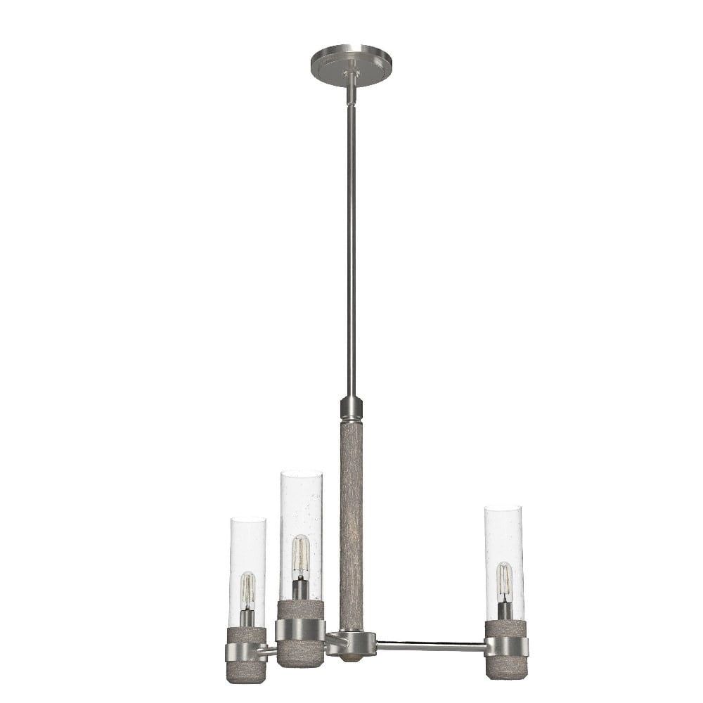 River Mill Rustic-Modern 3-Light Chandelier in Brushed Nickel