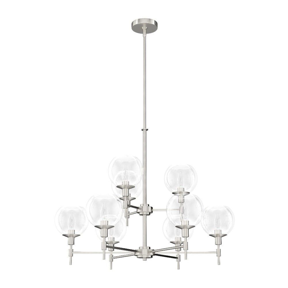 Xidane Brushed Nickel & Crystal 9-Light 2-Tier Chandelier