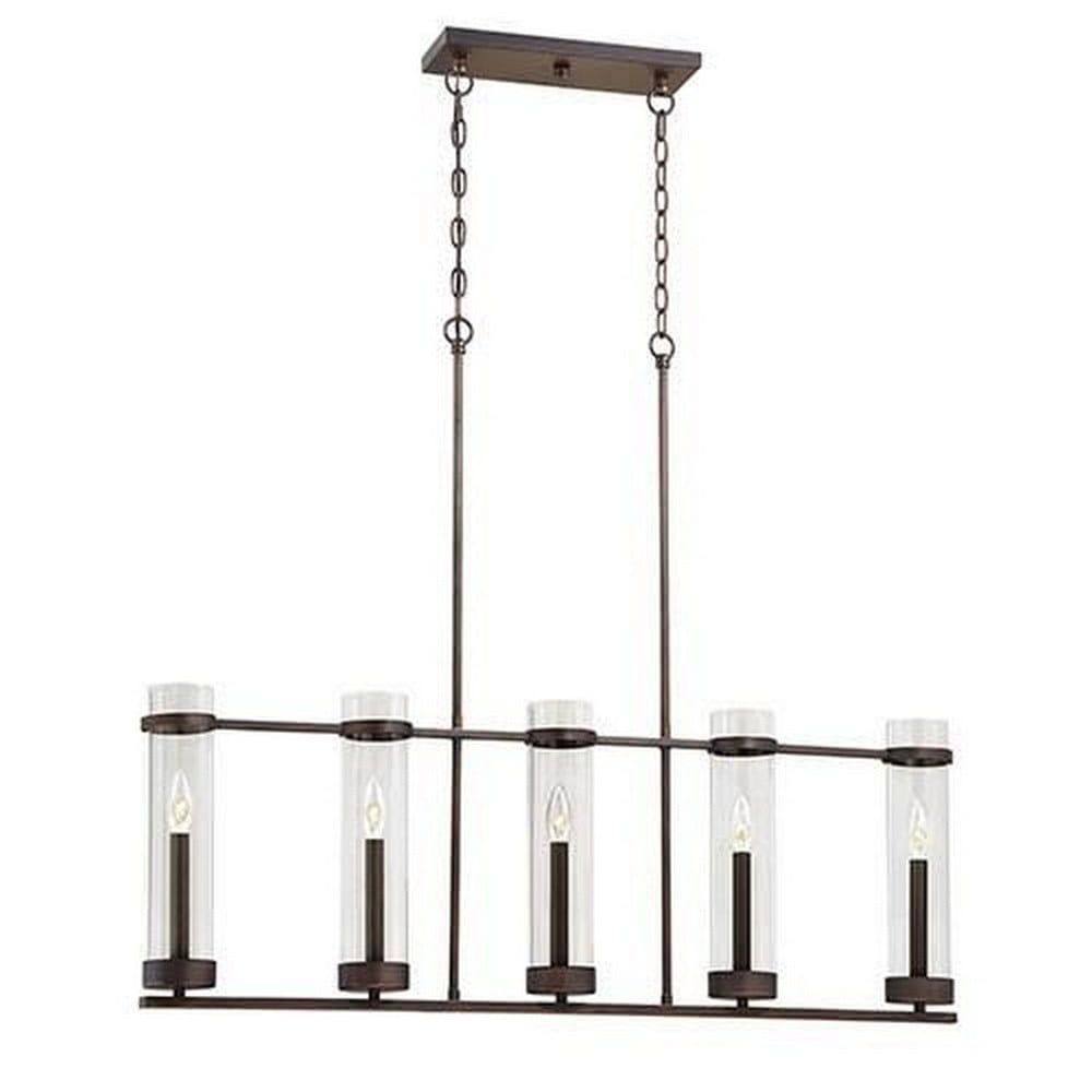 Milan 5-Light Rubbed Bronze Island Fixture with Clear Glass