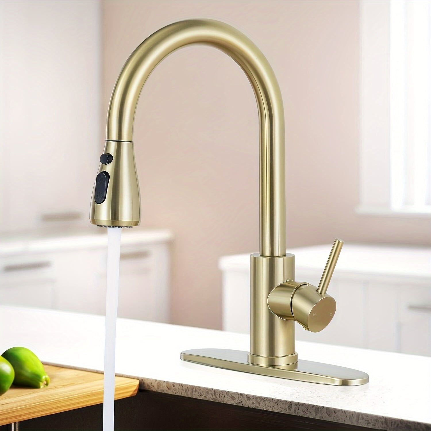 Brushed Gold Stainless Steel Pull-Down Kitchen Faucet