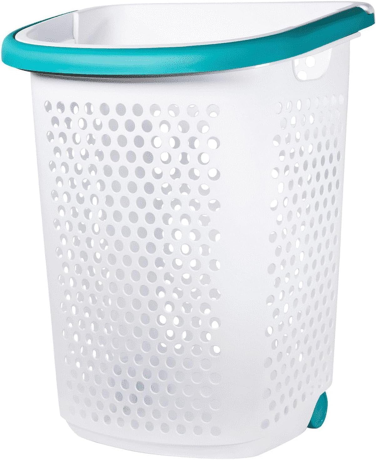 White Plastic Upright Laundry Hamper with Wheels