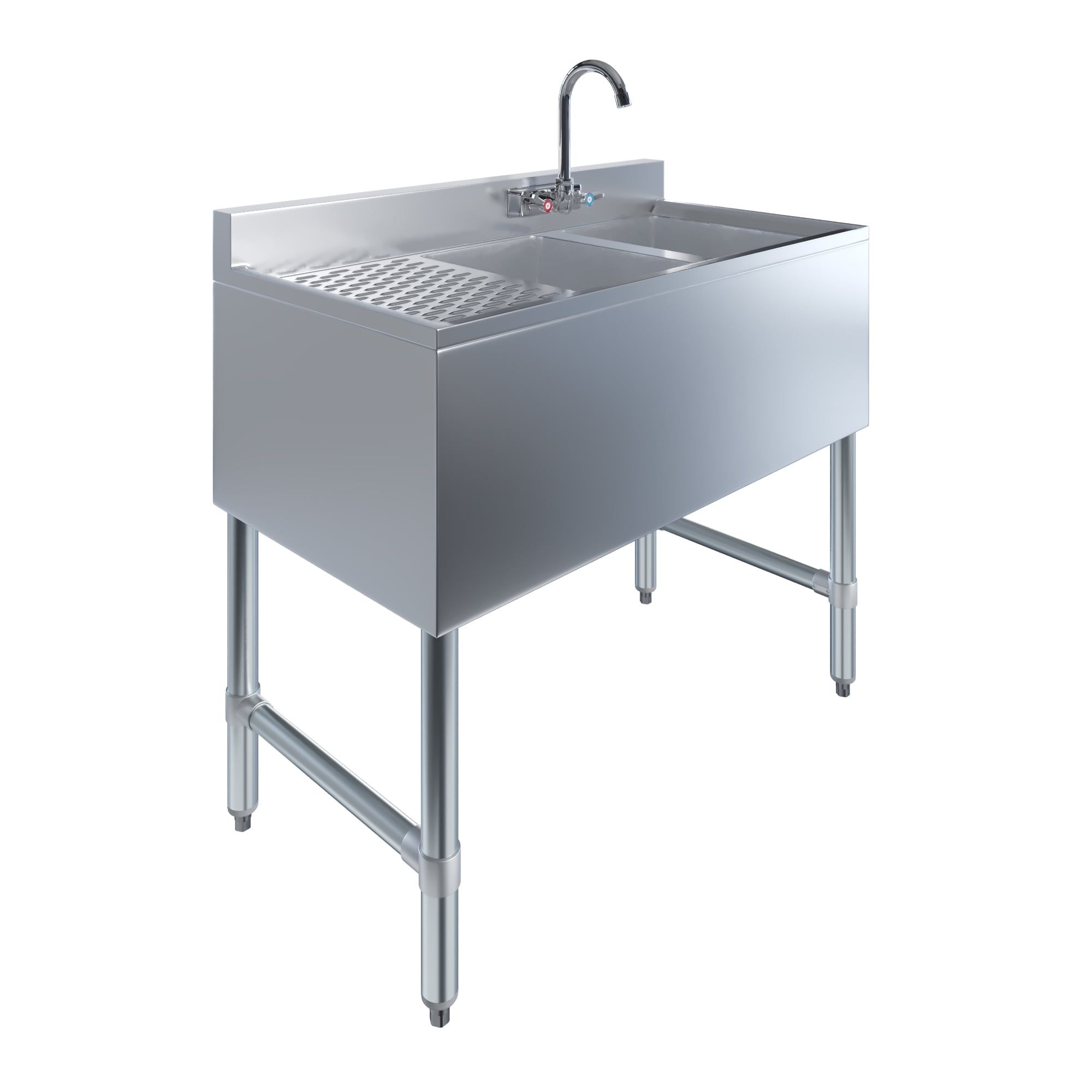 Stainless Steel 36" Under Bar Sink with Left Drainboard and Faucet