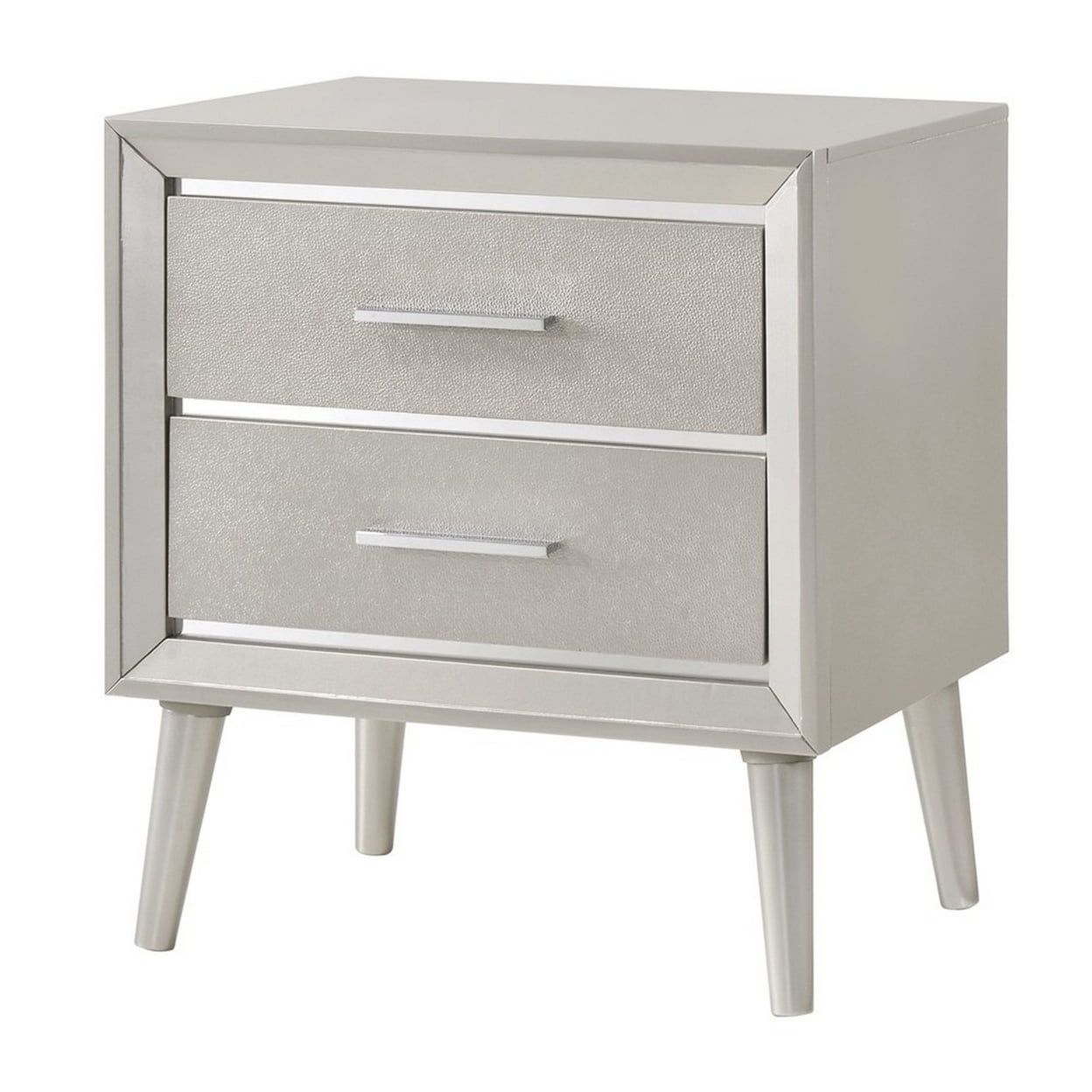 Silver 2-Drawer Nightstand with Mirror Trim and Splayed Legs