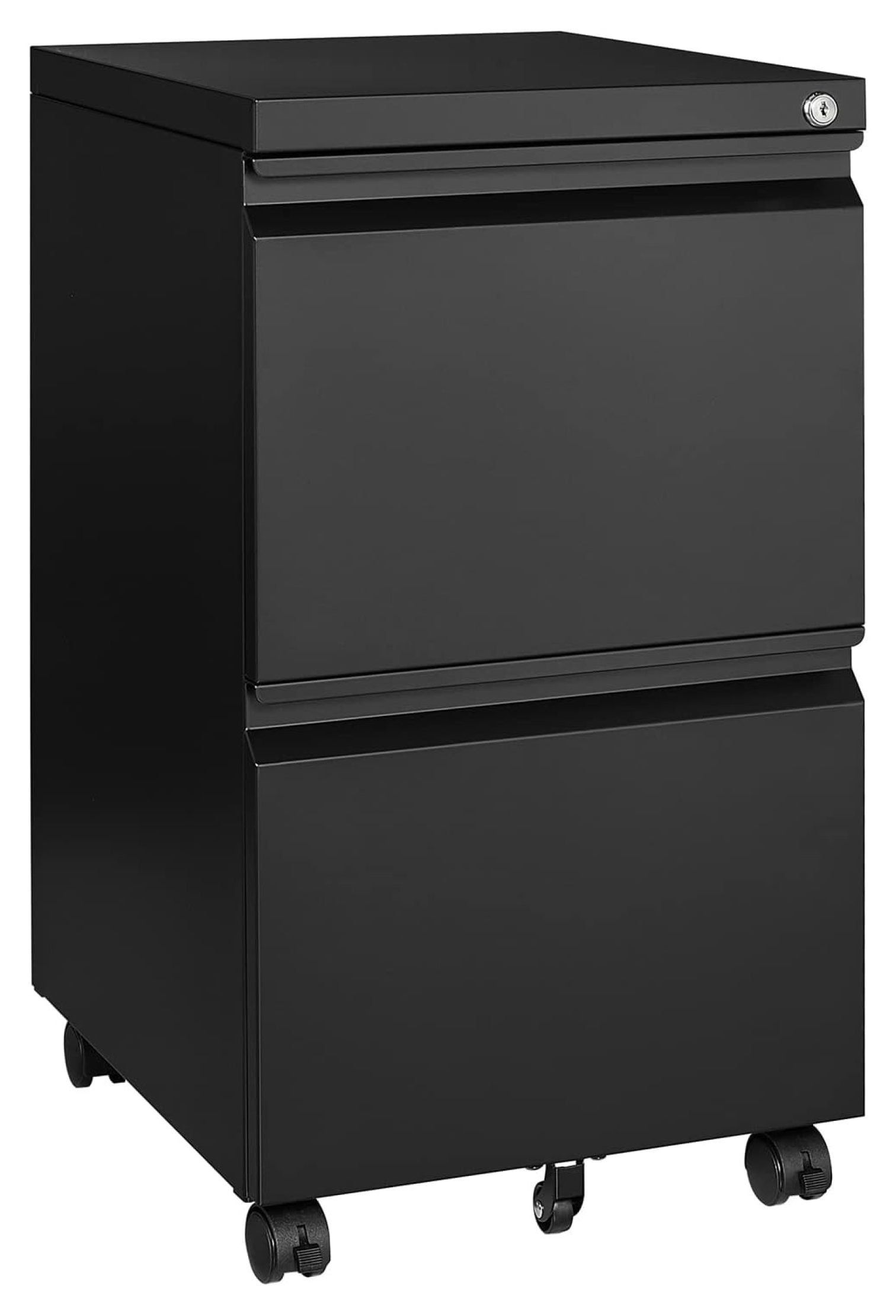 Black Metal 2-Drawer Mobile File Cabinet with Lock