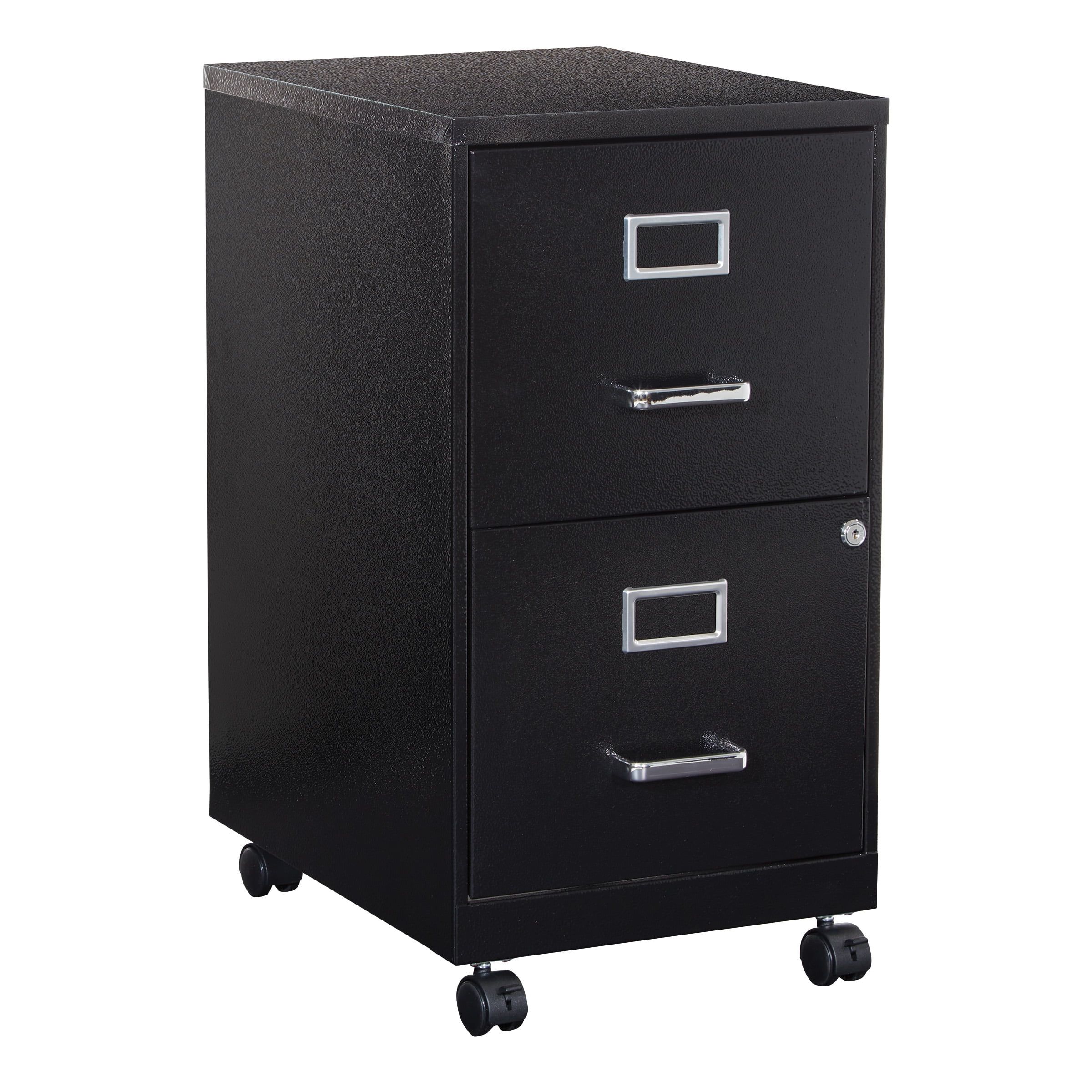 Black Mobile 2-Drawer Lockable Metal File Cabinet