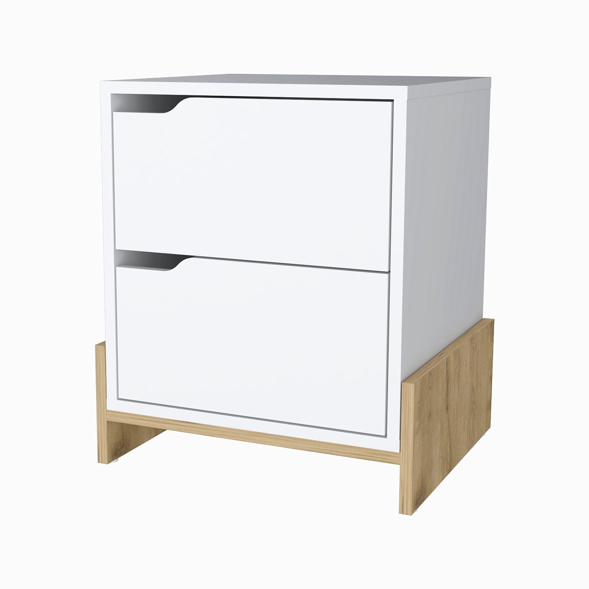 White and Light Brown 2-Drawer Wood Nightstand