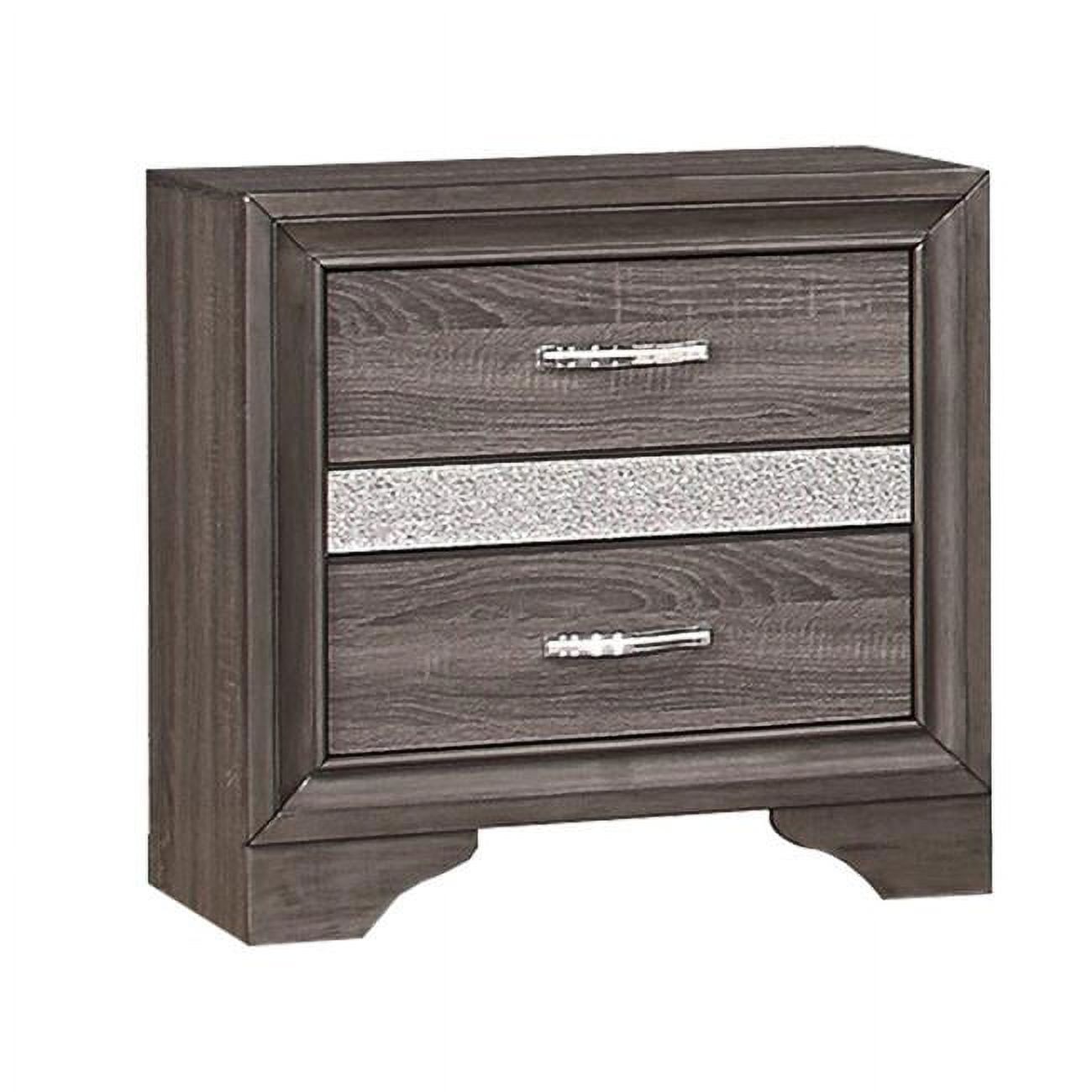 Gray and Silver 2-Drawer Wooden Nightstand with Hidden Jewelry Drawer