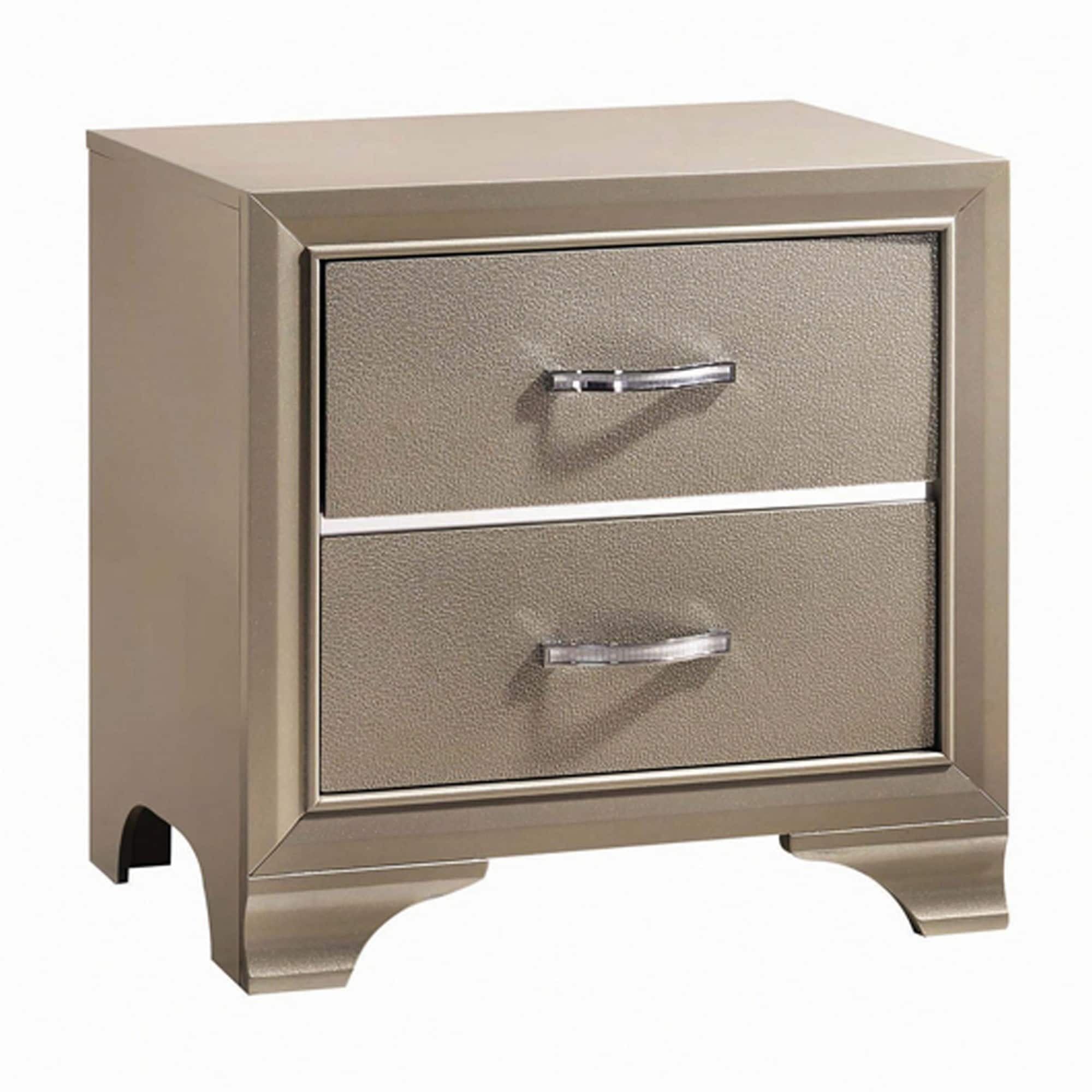 Champagne Silver Mirrored 2-Drawer Nightstand with Chrome Accents