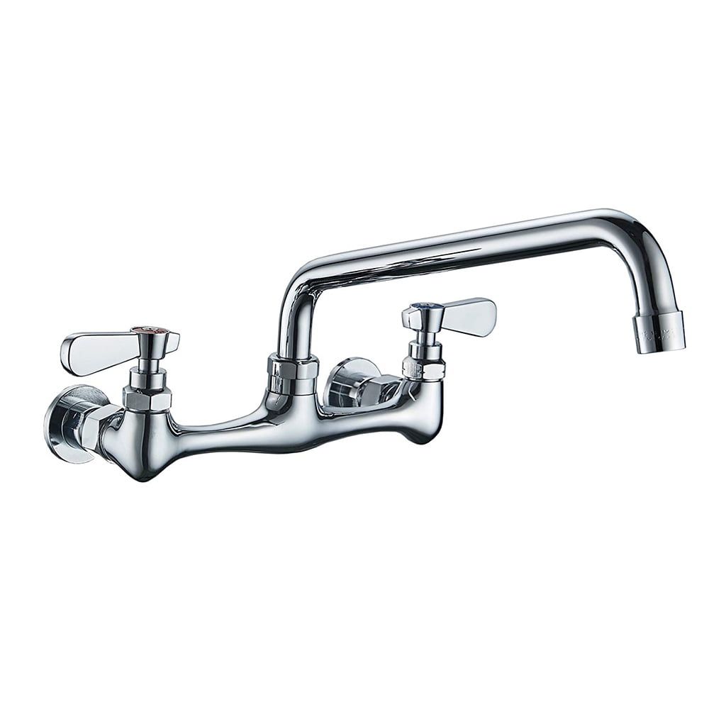 Polished Chrome Wall-Mount 2-Handle Low-Arc Kitchen Faucet