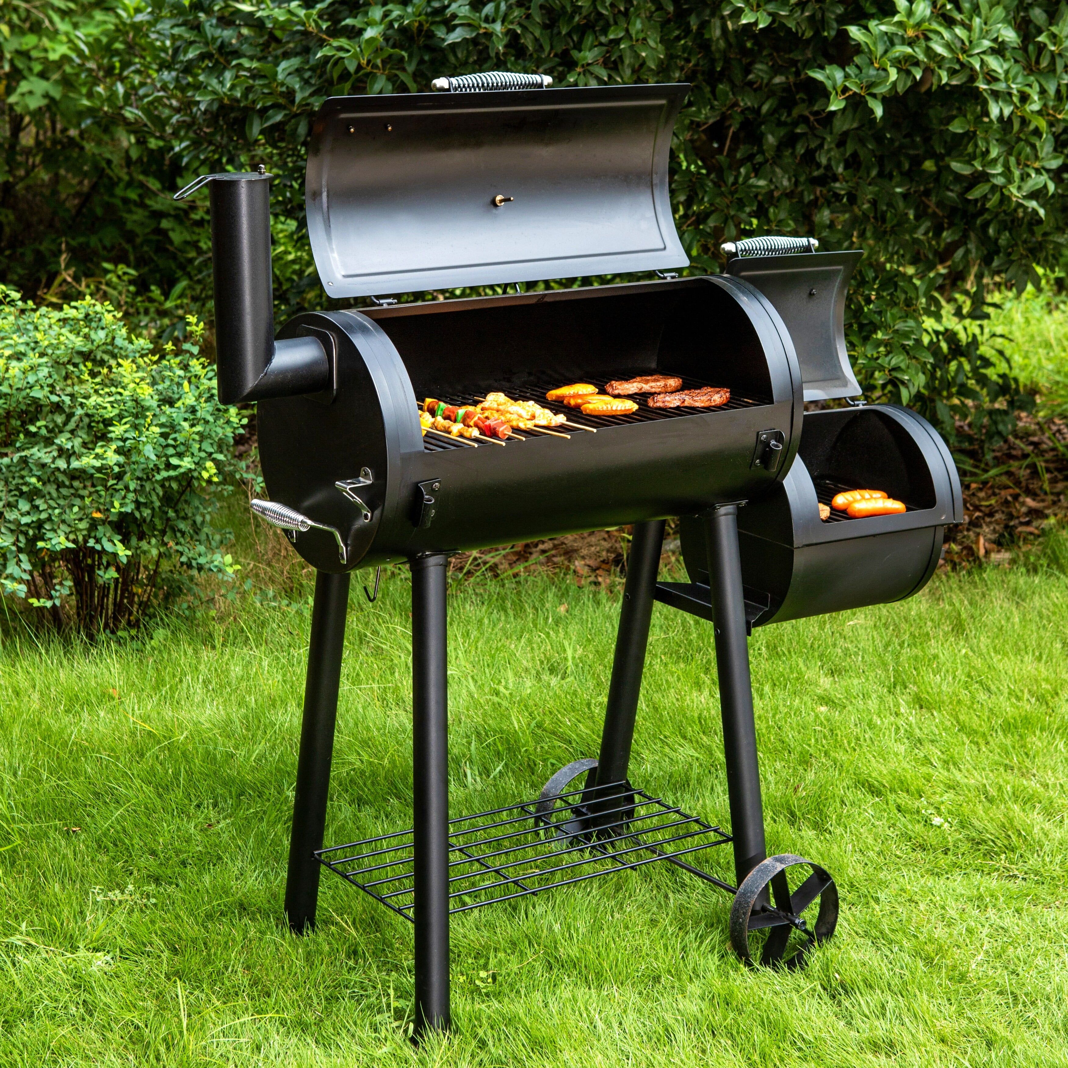 49" Black Stainless Steel Charcoal Grill with Offset Smoker