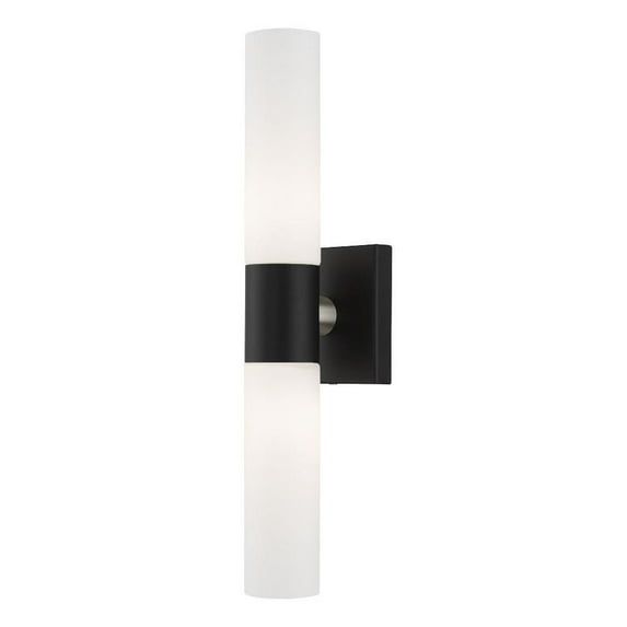 Aero Sleek Black Cylinder Vanity Sconce with Etched Opal Glass