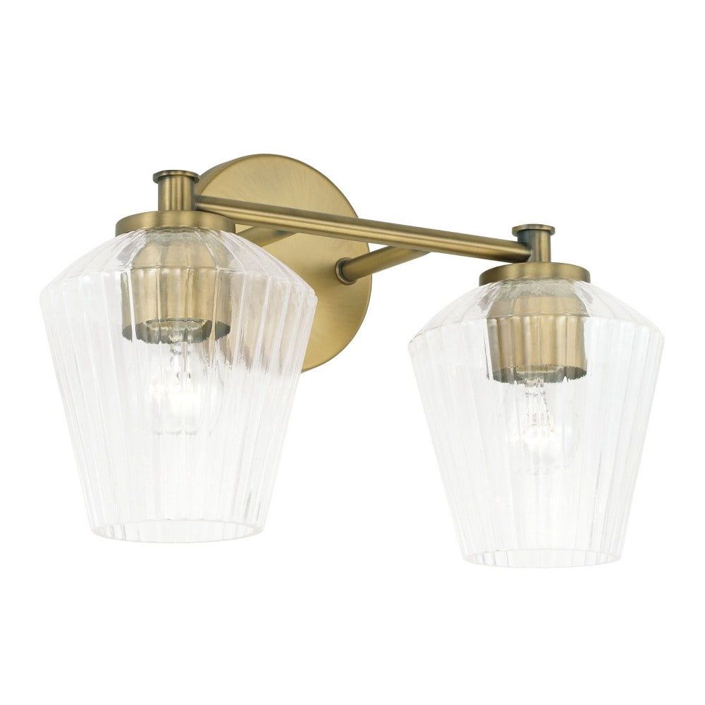 Elegant Aged Brass 2-Light Vanity with Fluted Glass Shades