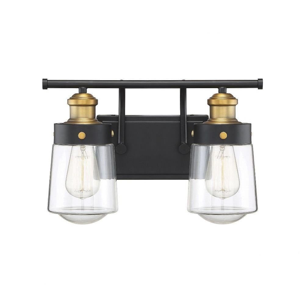 Black and Brass 2-Light Industrial Bathroom Fixture with Glass Shades