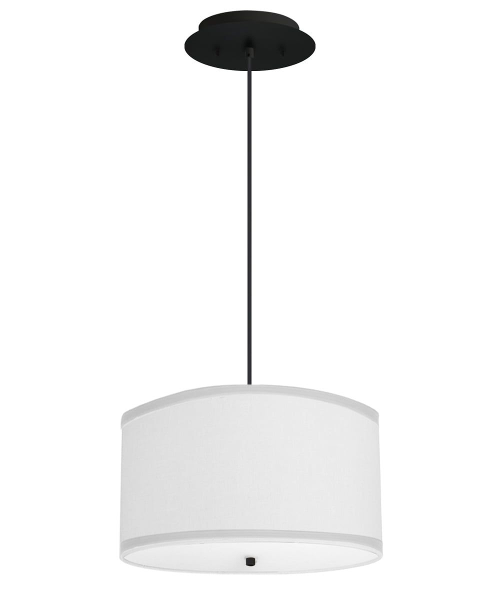 Modern 18" White Linen Drum Pendant Light with Black Cord