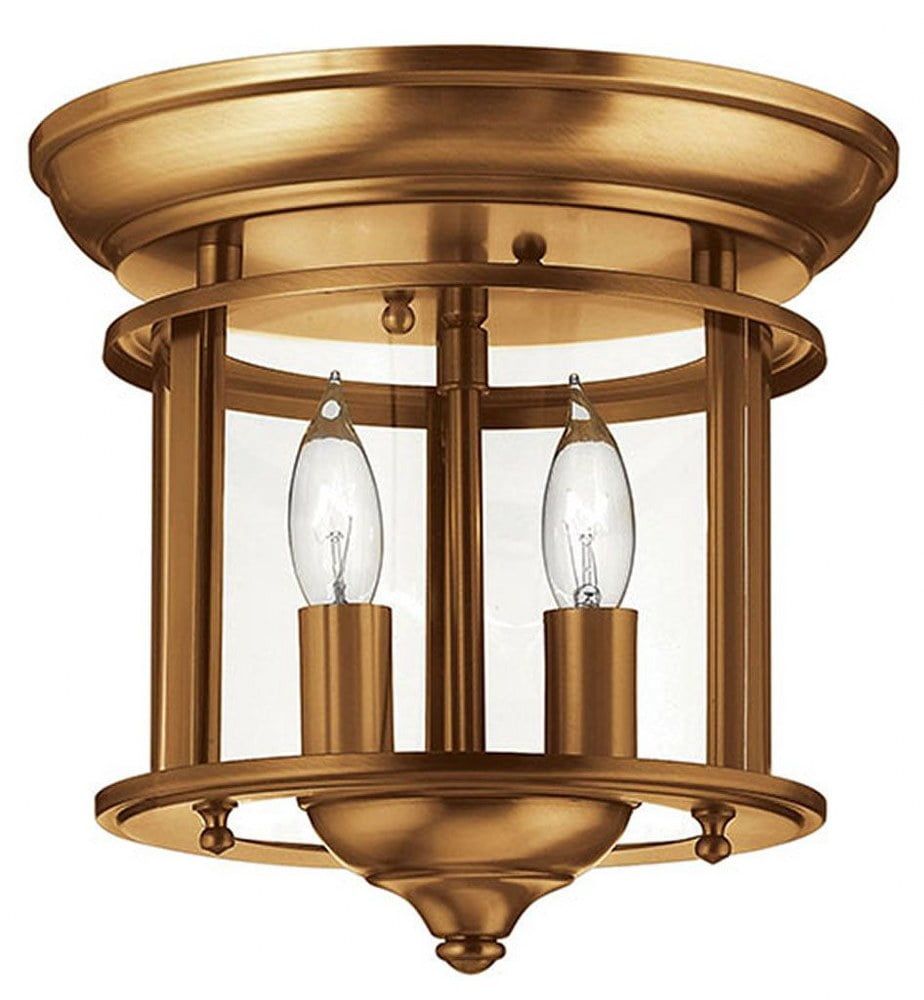 Heirloom Brass Elegance 2-Light Flush Mount with Clear Glass Panels