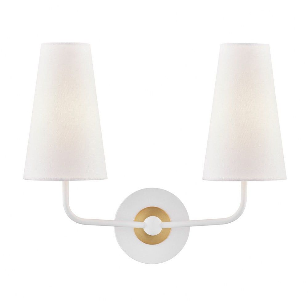 Merri Aged Brass Dual-Light Wall Sconce with Off-White Linen Shade