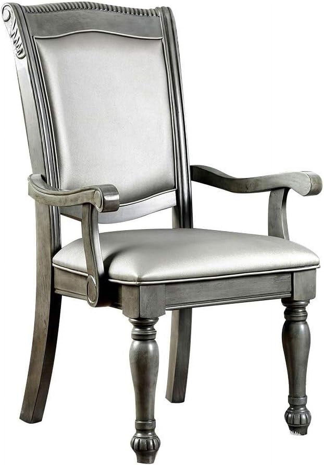 Elegant Gray Leather and Wood Square Arm Accent Chair Set